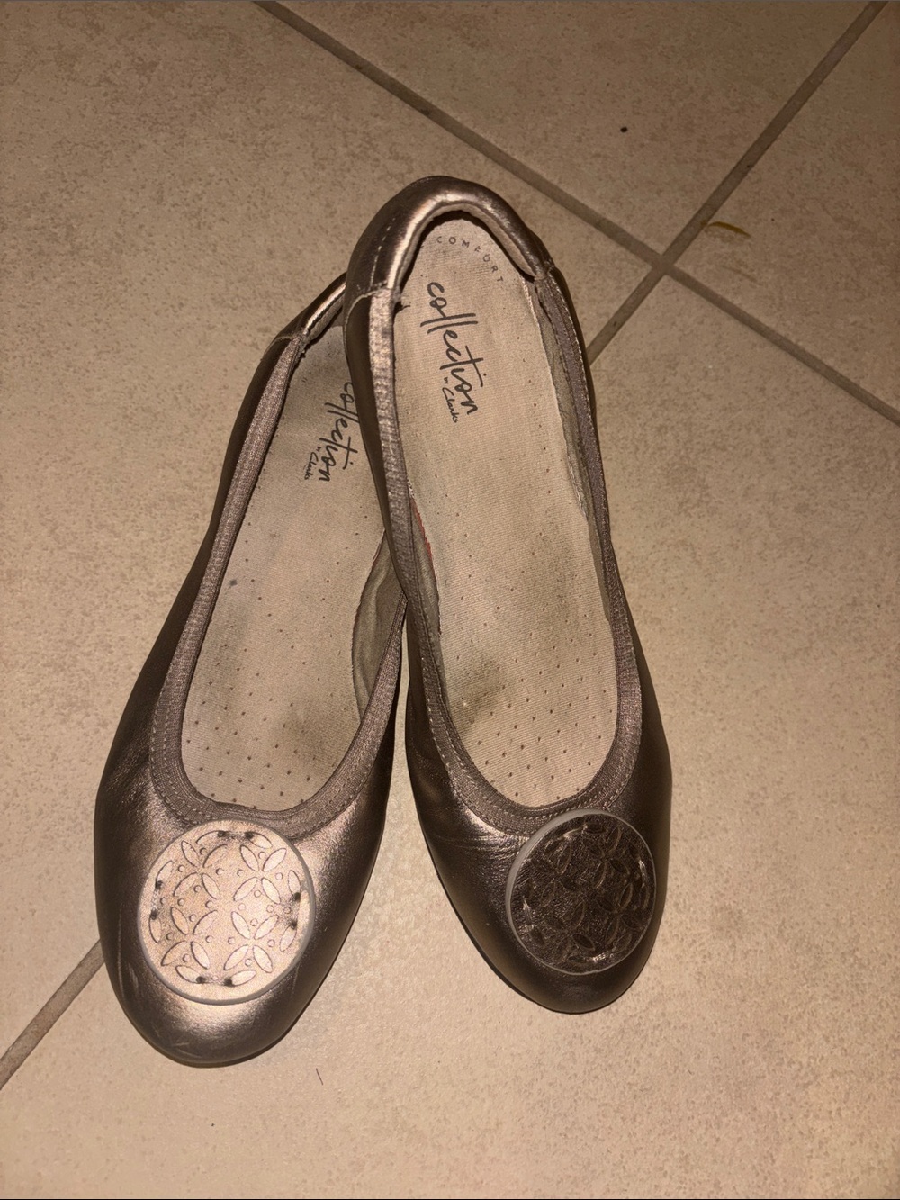 Clarks Metallic Bronze Ballet Flats with Medallion